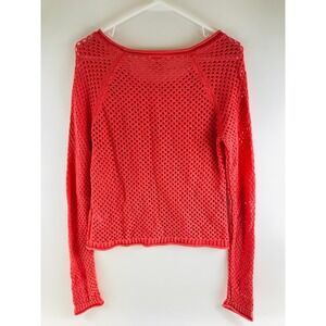 ROXY Sweater Women's Size M Pink Knit Boat Neck Pullover Semi Sheer Long Sleeve